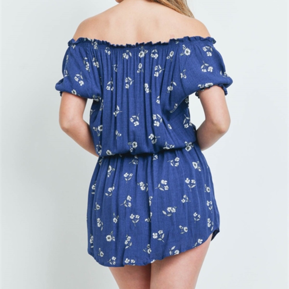 Off Shoulder Blue Floral Dress - Picture 6 of 11